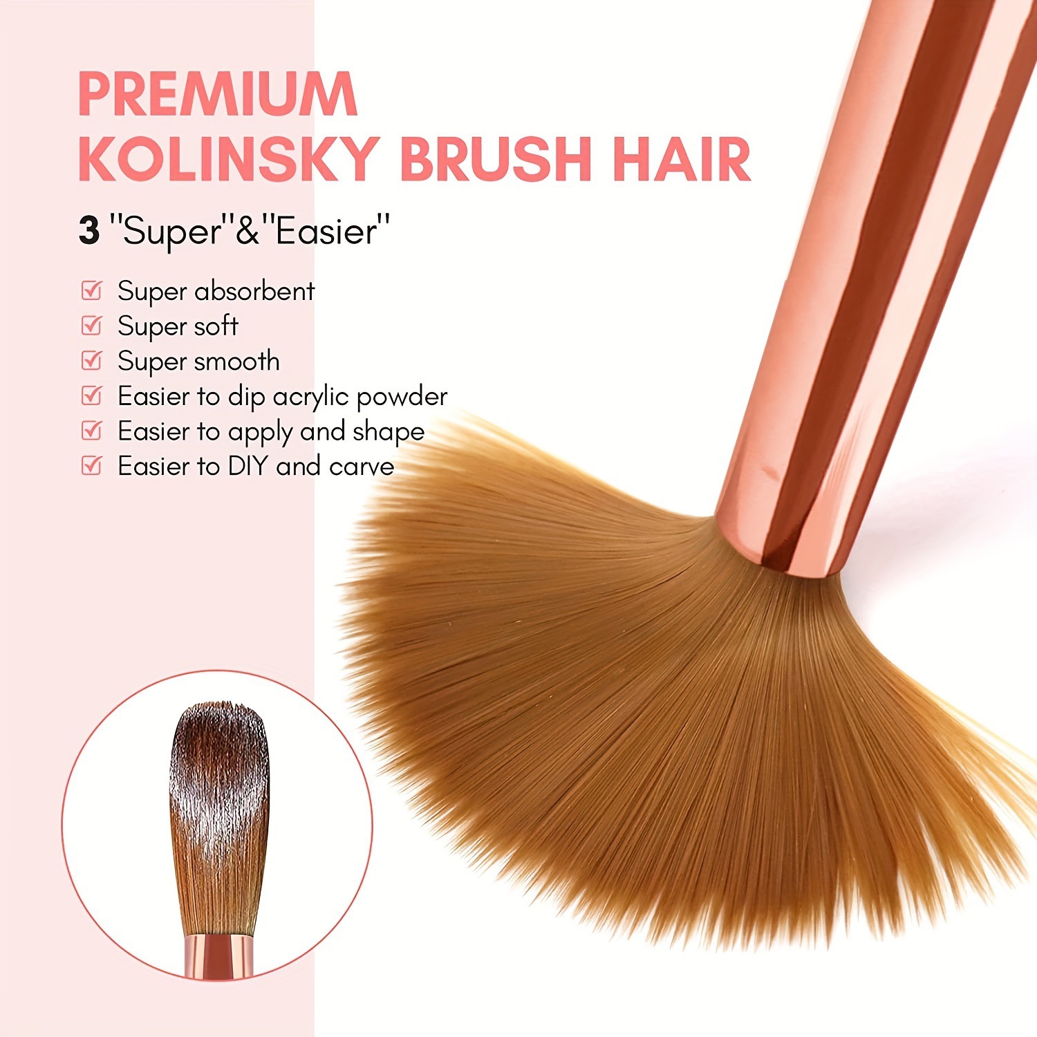 3pcs Kolinsky Acrylic Nail Bru - Chisel Set Wood recension och pris