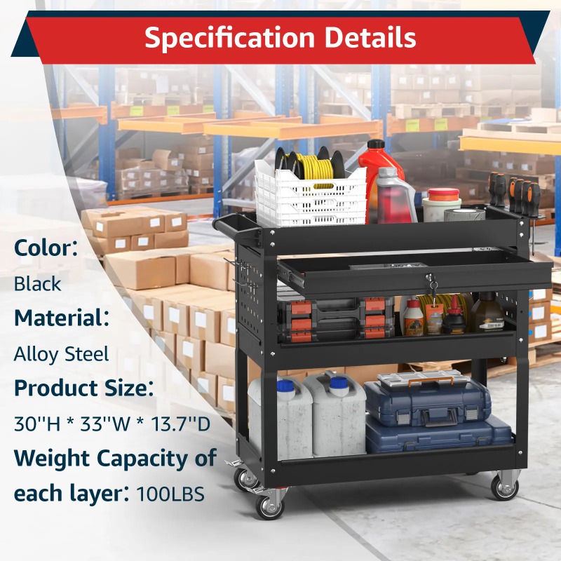3-Tier Rolling Tool Cart Heavy - Workshop Garage Tools Manufacturer recension och pris